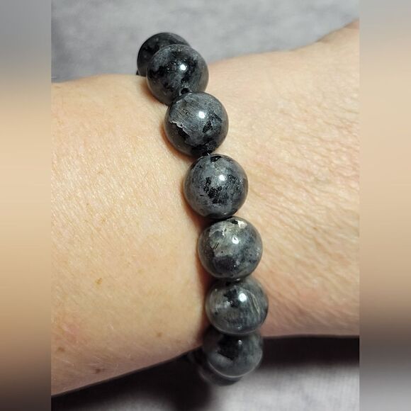 Black Feldspar 12mm Beaded Stretch Bracelet - Picture 3 of 8